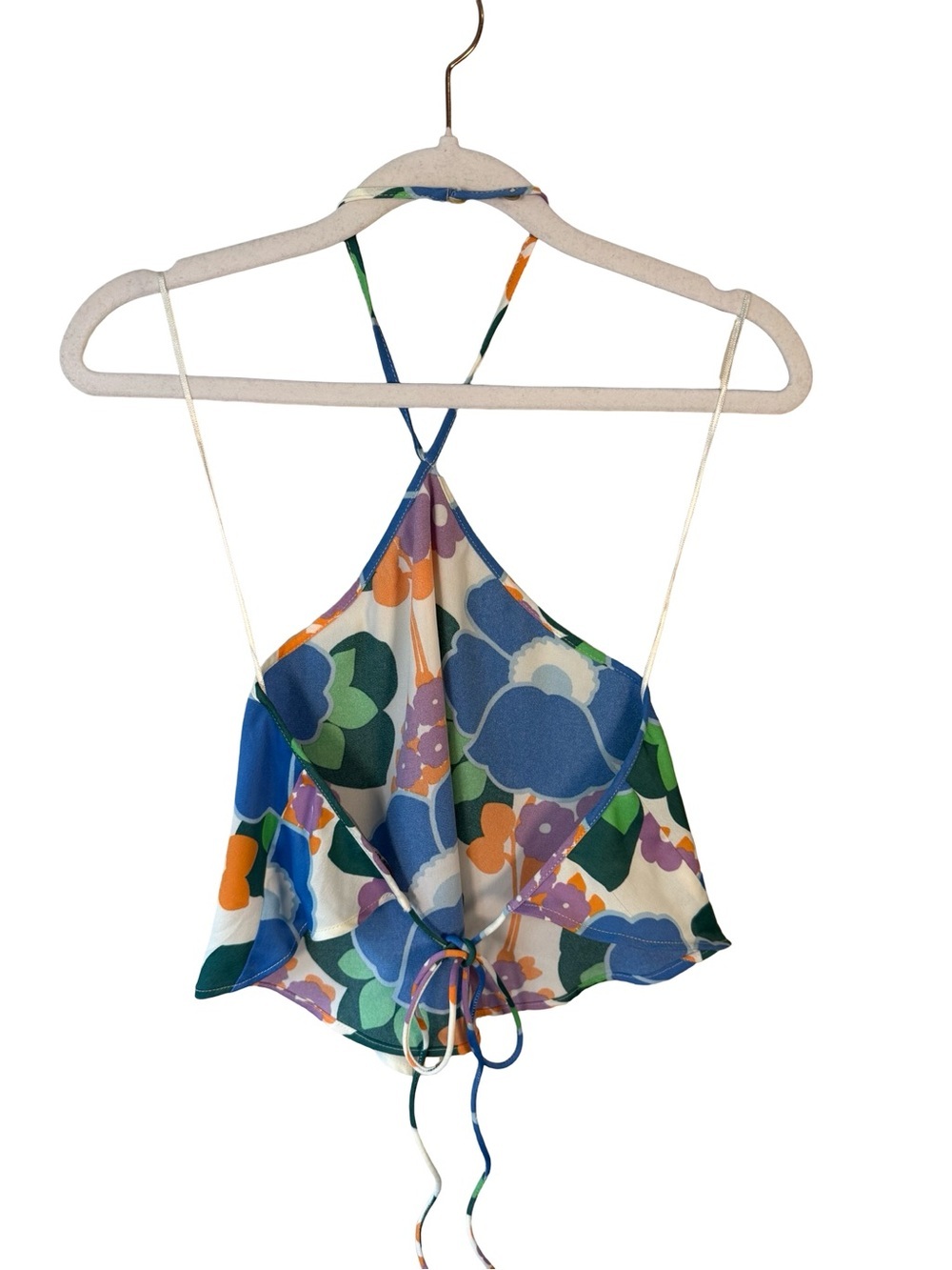 Zara Floral Halter Scarf Top Blue, Green & Orange Size S Y2K Boho Cottagecore - Picture 7 of 9